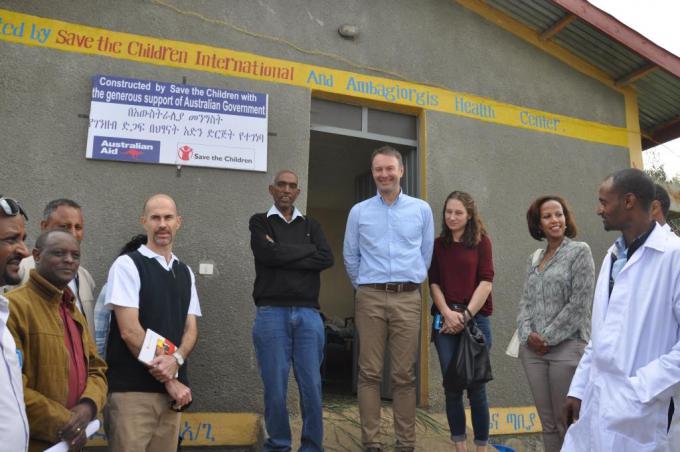 Ambassador Sawers visiting a project-constructed and supported maternity waiting facility and the maternity ward at the Amba-Giorgis health center.