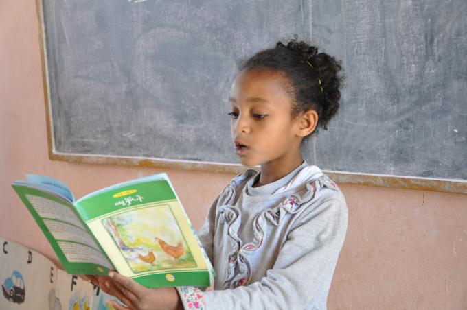 Tsion Desalegn, nine years old is in third grade at Dongolat primary first cycle school in the Tigray region of Ethiopia. Save the Children built and furnished Dongolat primary school. 