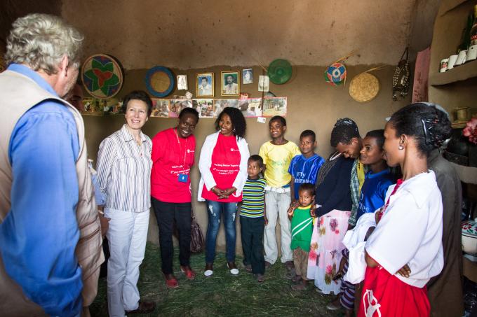 Her Royal Highness Princess Anne visits with a family in  Dongore Furda Kebele on Monday September 29 as part of her official visit to Ethiopia as Save the Children's president.
