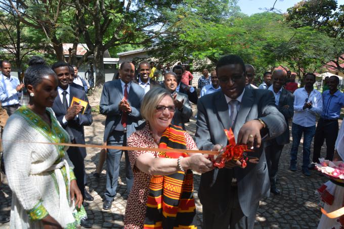 Ribbon Cutting by Mary Harvey, USAID Nutrition Coordinator and Ayano Beraso Hawassa University Vice President
